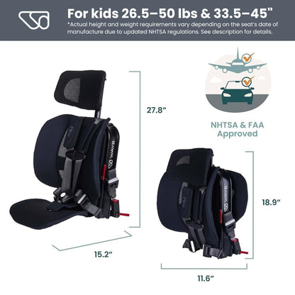 WAYB Pico Travel Car Seat with Premium Carrying Bag- Lightweight, Portable, Foldable - Perfect for Airplanes, Rideshares, and Road Trips - Forward Facing for Kids 26.5–50 lbs and 33.5–45"
