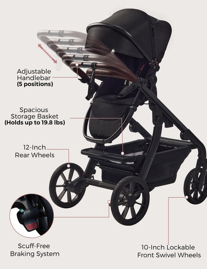Momcozy ChangeGo Baby Stroller, Convertible Single-to-Double-to-Wagon Stroller with 23 Configurations, Carry-cot and Seat Included, Large PU Wheels, All-Wheel Suspension ＆ Extendable UPF50+ Canopy