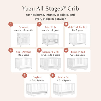 Babyletto Yuzu Convertible All-Stages® Bassinet, Midi, Full-Size Crib in Natural, Greenguard Gold Certified, Portable & Adjustable with Conversion Kits and Pads Included