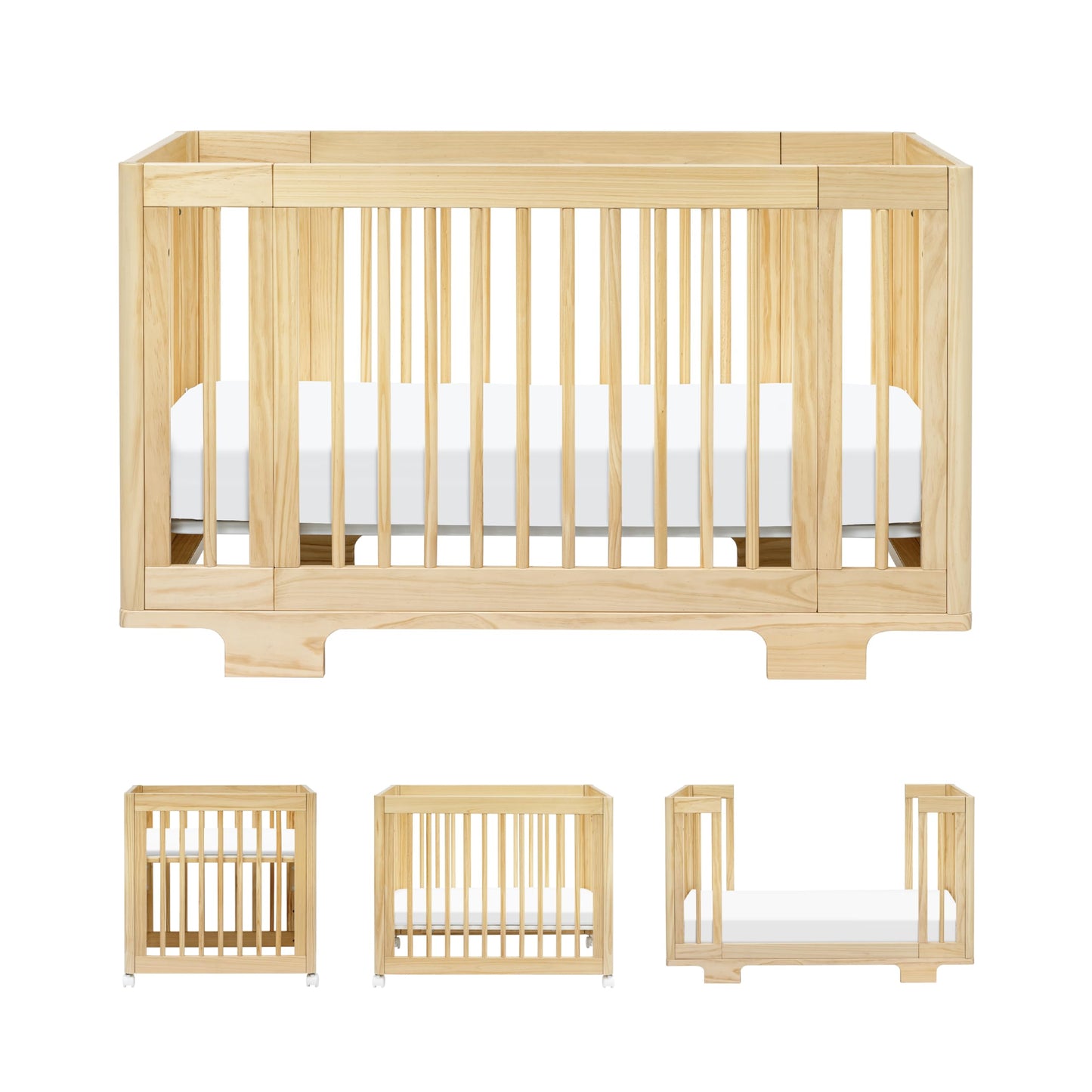 Babyletto Yuzu Convertible All-Stages® Bassinet, Midi, Full-Size Crib in Natural, Greenguard Gold Certified, Portable & Adjustable with Conversion Kits and Pads Included