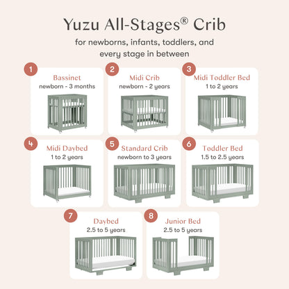 Babyletto Yuzu Convertible All-Stages® Bassinet, Midi, Full-Size Crib in Natural, Greenguard Gold Certified, Portable & Adjustable with Conversion Kits and Pads Included