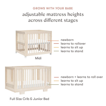 Babyletto Yuzu Convertible All-Stages® Bassinet, Midi, Full-Size Crib in Natural, Greenguard Gold Certified, Portable & Adjustable with Conversion Kits and Pads Included