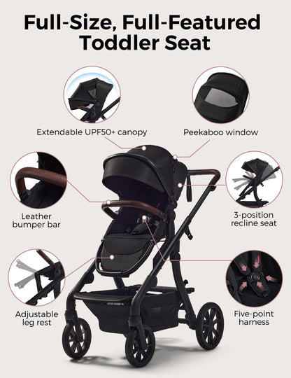 Momcozy ChangeGo Baby Stroller, Convertible Single-to-Double-to-Wagon Stroller with 23 Configurations, Carry-cot and Seat Included, Large PU Wheels, All-Wheel Suspension ＆ Extendable UPF50+ Canopy