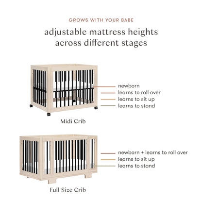 Babyletto Yuzu Convertible All-Stages® Bassinet, Midi, Full-Size Crib in Natural, Greenguard Gold Certified, Portable & Adjustable with Conversion Kits and Pads Included