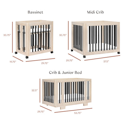 Babyletto Yuzu Convertible All-Stages® Bassinet, Midi, Full-Size Crib in Natural, Greenguard Gold Certified, Portable & Adjustable with Conversion Kits and Pads Included