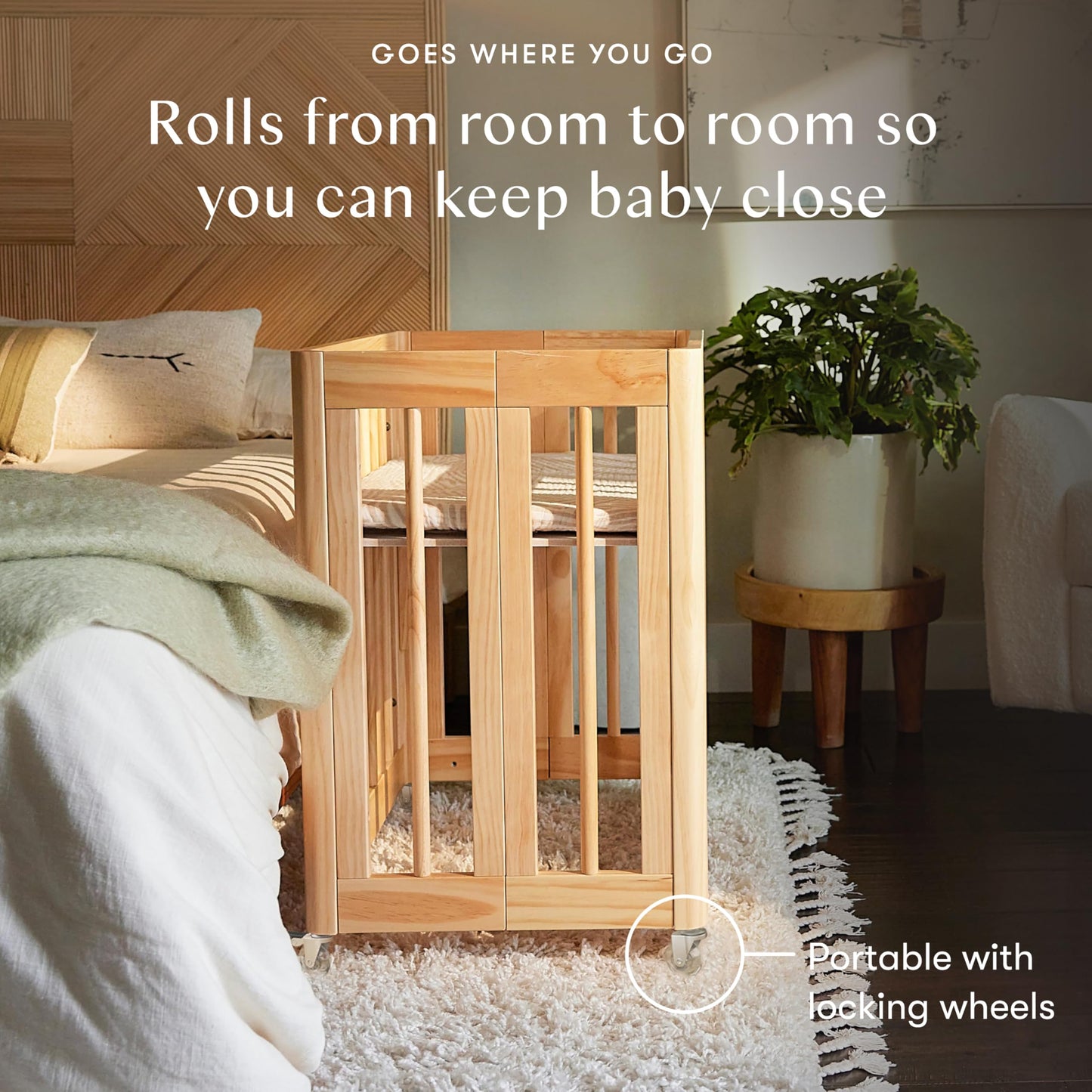 Babyletto Yuzu Convertible All-Stages® Bassinet, Midi, Full-Size Crib in Natural, Greenguard Gold Certified, Portable & Adjustable with Conversion Kits and Pads Included