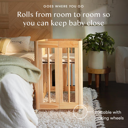 Babyletto Yuzu Convertible All-Stages® Bassinet, Midi, Full-Size Crib in Natural, Greenguard Gold Certified, Portable & Adjustable with Conversion Kits and Pads Included