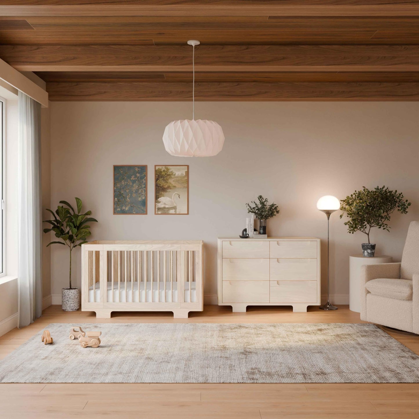 Babyletto Yuzu Convertible All-Stages® Bassinet, Midi, Full-Size Crib in Natural, Greenguard Gold Certified, Portable & Adjustable with Conversion Kits and Pads Included