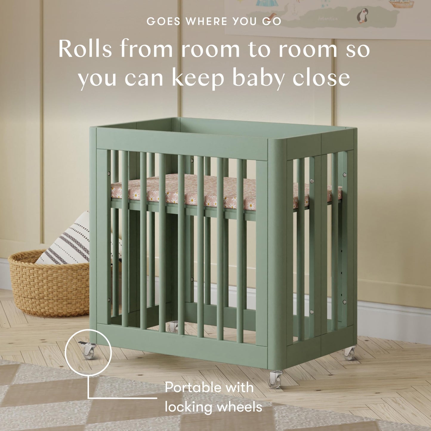 Babyletto Yuzu Convertible All-Stages® Bassinet, Midi, Full-Size Crib in Natural, Greenguard Gold Certified, Portable & Adjustable with Conversion Kits and Pads Included