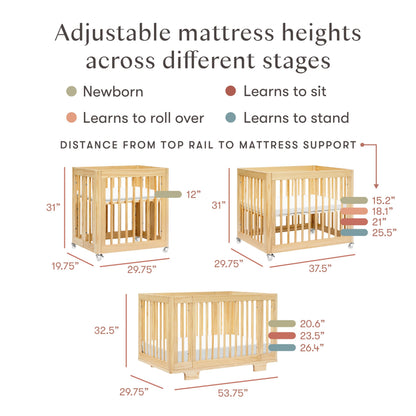 Babyletto Yuzu Convertible All-Stages® Bassinet, Midi, Full-Size Crib in Natural, Greenguard Gold Certified, Portable & Adjustable with Conversion Kits and Pads Included