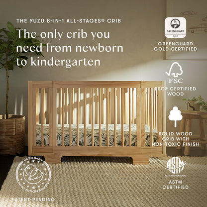 Babyletto Yuzu Convertible All-Stages® Bassinet, Midi, Full-Size Crib in Natural, Greenguard Gold Certified, Portable & Adjustable with Conversion Kits and Pads Included
